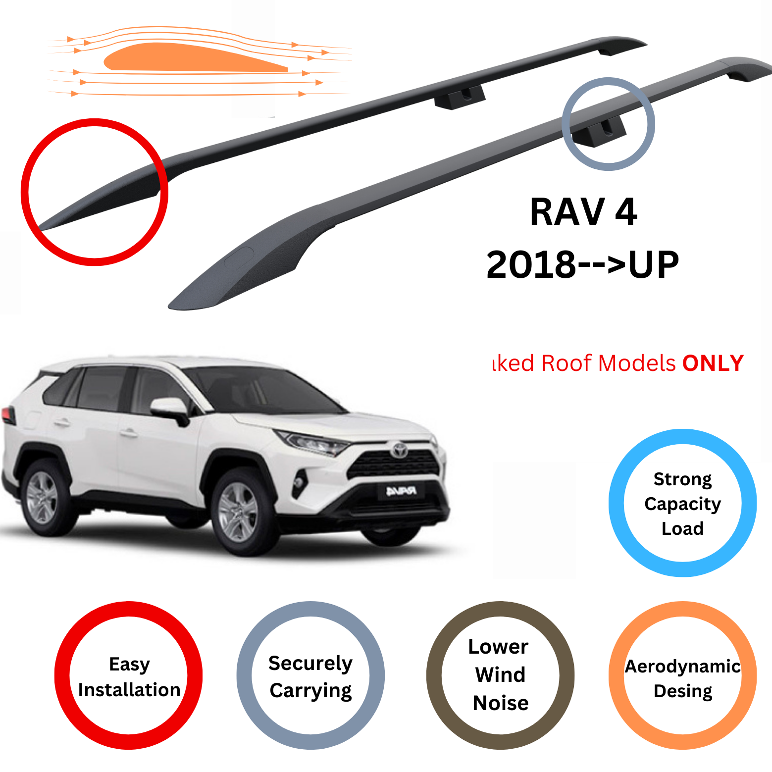 Toyota Rav 4 2013-2019 Araç Üstü Alüminyum Tavan Yan Rayları Plus Serisi - Siyah