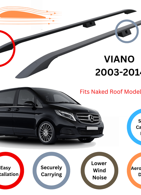Mercedes Viano 2003-2014 Araç Üstü Alüminyum Tavan Yan Rayları Plus Serisi - Siyah