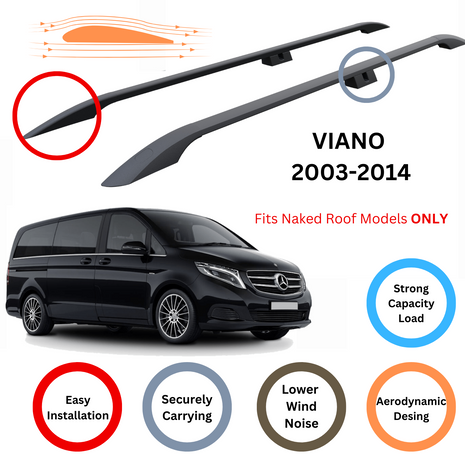 Mercedes Viano 2003-2014 Araç Üstü Alüminyum Tavan Yan Rayları Plus Serisi - Siyah