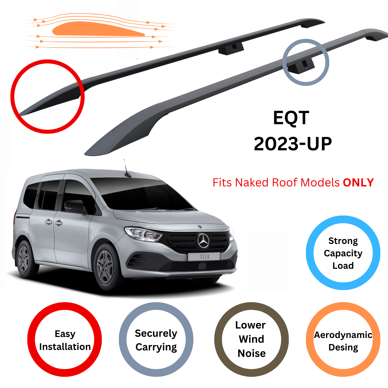 Mercedes Eqt 2023-2025 Roof Side Rails Ultimate Style Alu Siyah