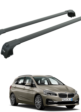 For Bmw 2 Active Tourer F45 2014-2021 Roof Rack Cross Bars Flush Rail Black