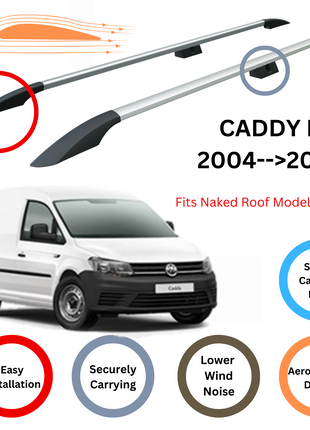 Volkswagen Caddy Iıı Maxi 2003-2019 Araç Üstü Alüminyum Tavan Yan Rayları Plus Serisi - Gri