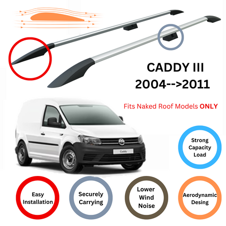 Volkswagen Caddy Iıı Maxi 2003-2019 Araç Üstü Alüminyum Tavan Yan Rayları Plus Serisi - Gri