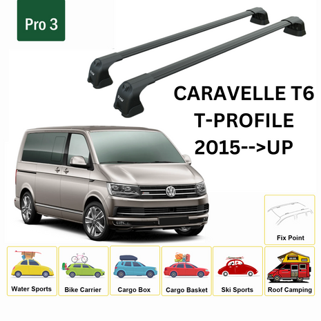 Volkswagen Caravelle T6 T-P 2015-2024 Portbagaj Taşıyıcı Ara Atkı Aparatı Paw Pro 3 Siyah