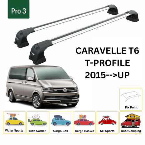 Volkswagen Caravelle T6 T-P 2015-2024 Portbagaj Taşıyıcı Ara Atkı Aparatı Paw Pro 3 Gri