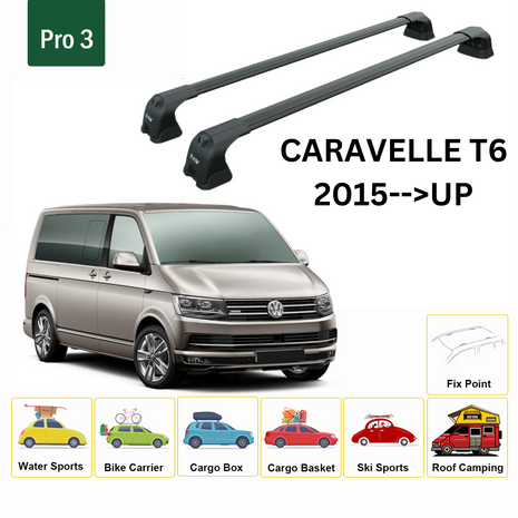 Volkswagen Caravelle T6 2015-2024 Portbagaj Taşıyıcı Ara Atkı Aparatı Paw Pro 3 Siyah