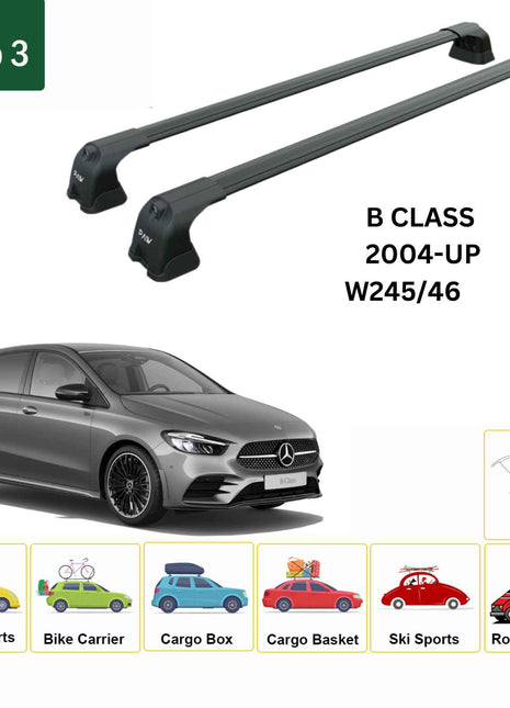 Mercedes Benz B W245/46 2004-2018 Portbagaj Taşıyıcı Ara Atkı Aparatı Paw Pro 3 Siyah