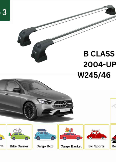 Mercedes Benz B W245/46 2004-2018 Portbagaj Taşıyıcı Ara Atkı Aparatı Paw Pro 3 Gri