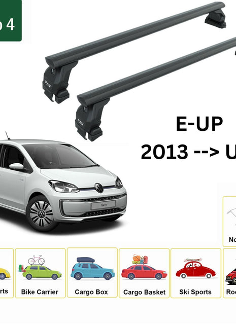 Volkswagen E-Up 2013-2019 Oluksuz Üst Tavan Portbagaj Taşıyıcı Ara Atkısı Toros Serisi Pro 4 Siyah