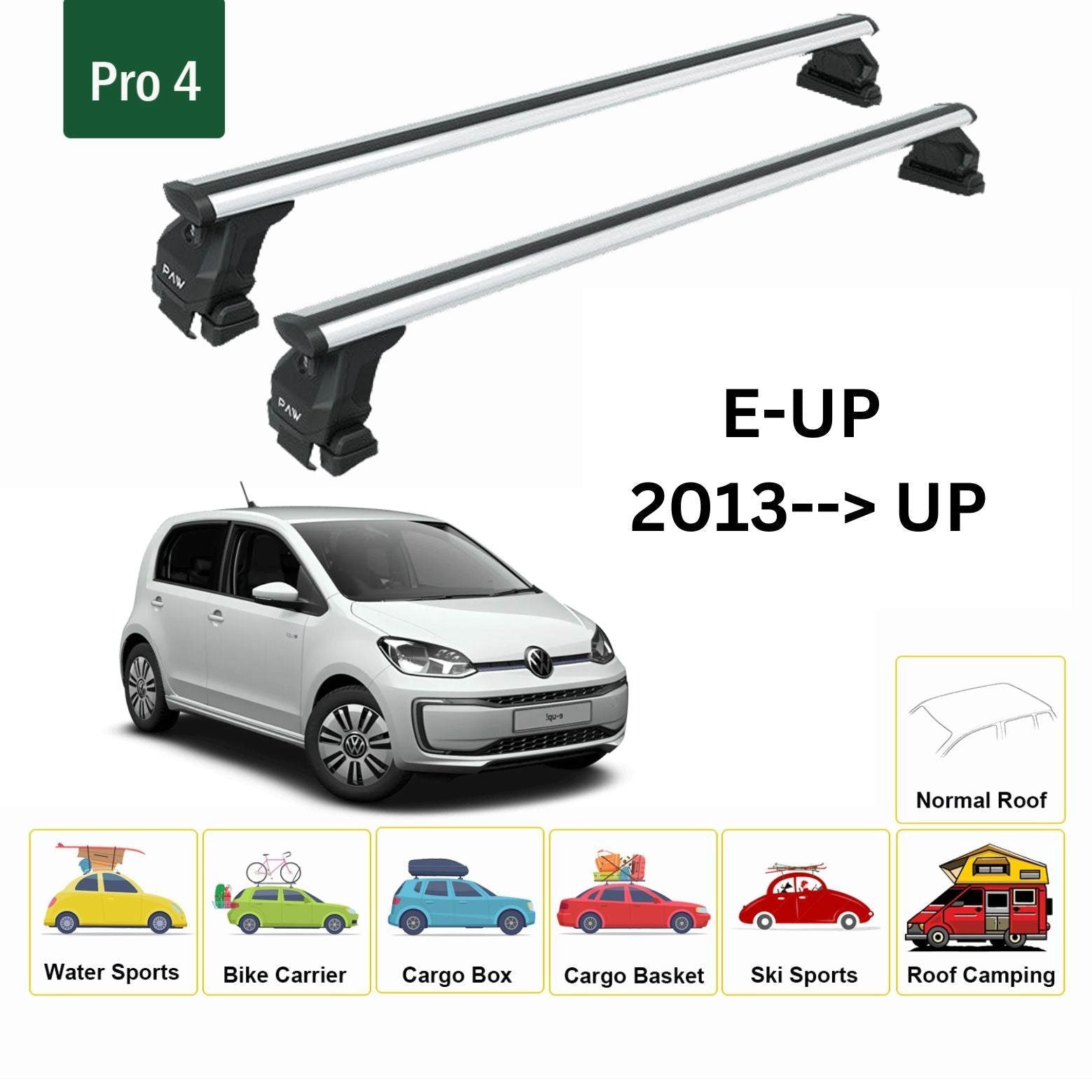 Volkswagen E-Up 2013-2019 Oluksuz Üst Tavan Portbagaj Taşıyıcı Ara Atkısı Toros Serisi Pro 4 Gri