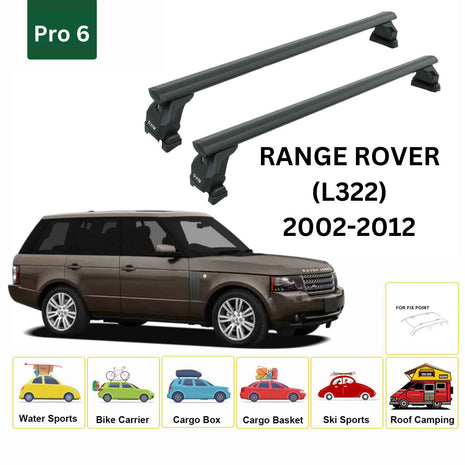 Land Rover Range Rover (L322) 2002-2012 Tavan Taşıyıcı Ara Barlar – Vidalı Montaj, Toros Fix Pro, Siyah