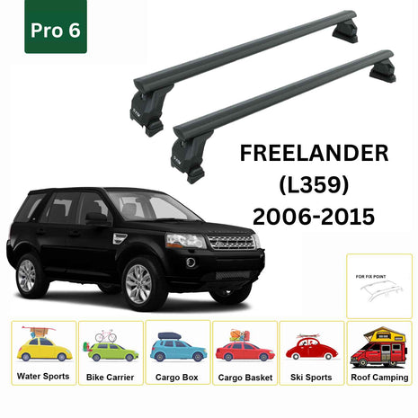 Land Rover Freelander (L359) 2006-15 Roof Rack Tavan Taşıyıcı Ara Barlar – Vidalı Montaj, Toros Fix Pro, 6 Alu Siyah