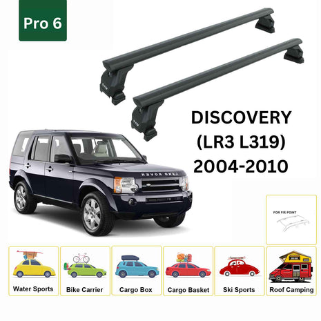 Land Rover Discovery LR3 2004-2010 Roof Rack Tavan Taşıyıcı Ara Barlar – Vidalı Montaj, Toros Fix Pro, 6 Siyah