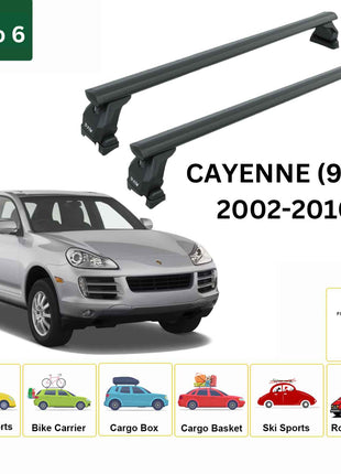Porsche Cayenne (9PA) 2002-10 Tavan Taşıyıcı Ara Barlar – Vidalı Montaj, Toros Fix Pro, Pro 6 Alu Siyah