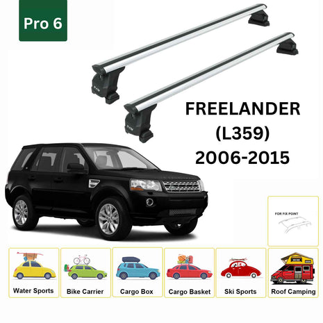 Land Rover Freelander (L359) 2006-15 Roof Rack Tavan Taşıyıcı Ara Barlar – Vidalı Montaj, Toros Fix Pro, 6 Alu Gri