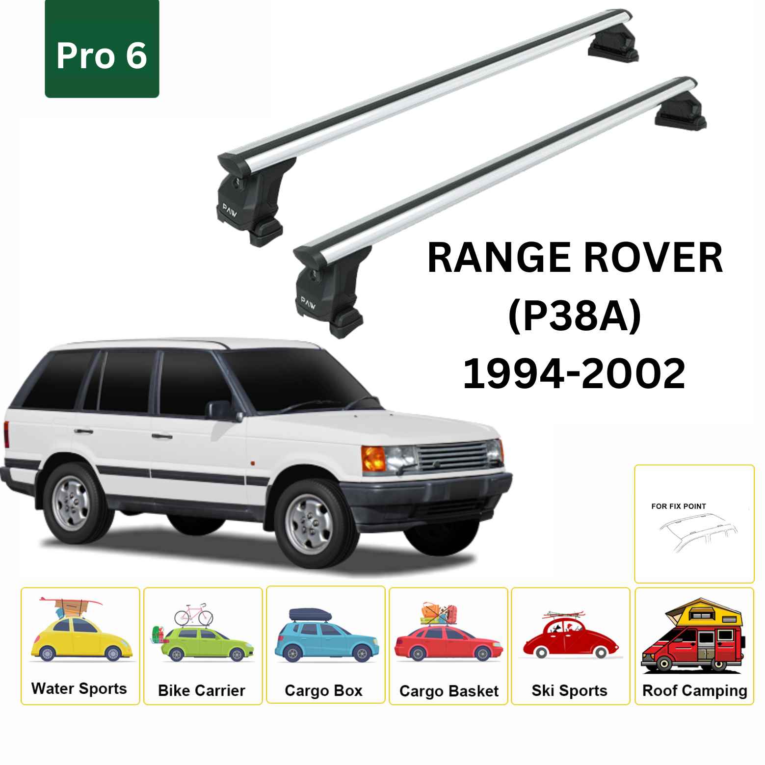 Land Rover Range Rover 1994-2002 (P38A) Cross Bars Fix Point Pro 6 Gri