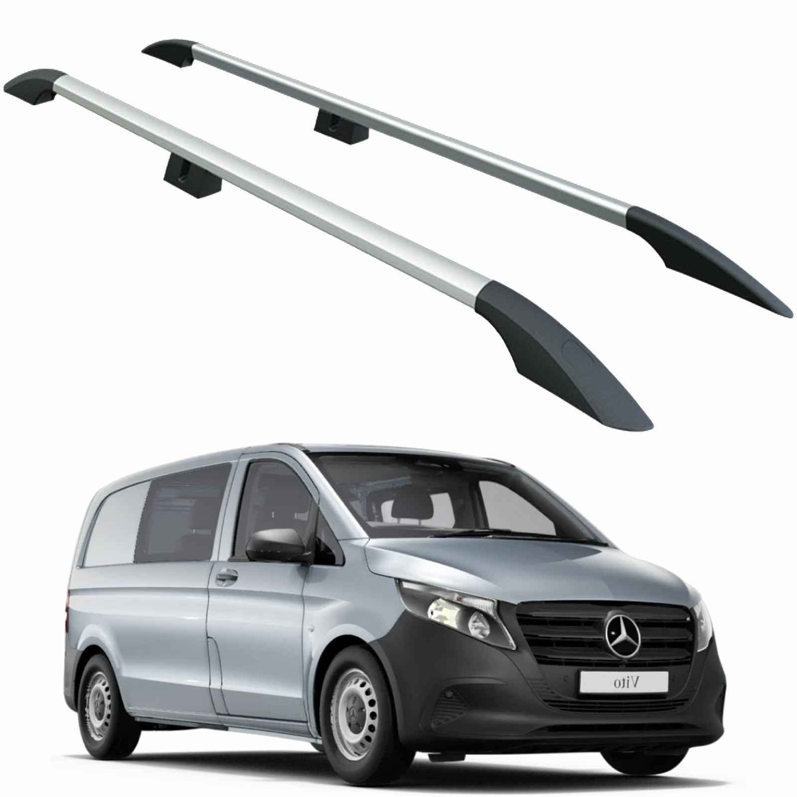 Mercedes Vito W447 Mwb 2014-2019 Araç Üstü Alüminyum Tavan Yan Rayları Plus Serisi - Gri