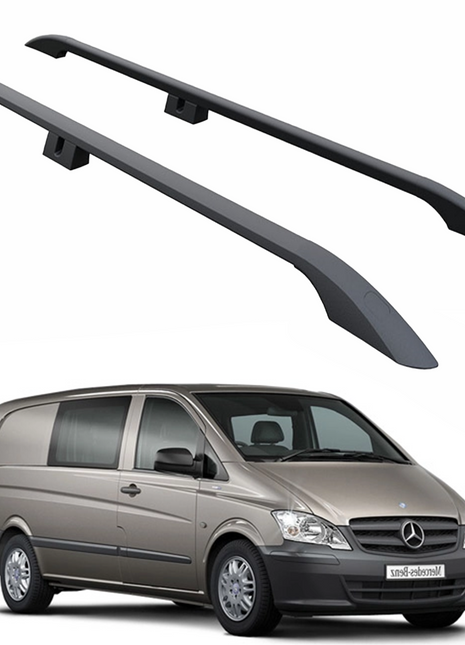Mercedes Vito W639 Kısa Şase 2003-2014 Araç Üstü Alüminyum Tavan Yan Rayları Plus Serisi - Siyah