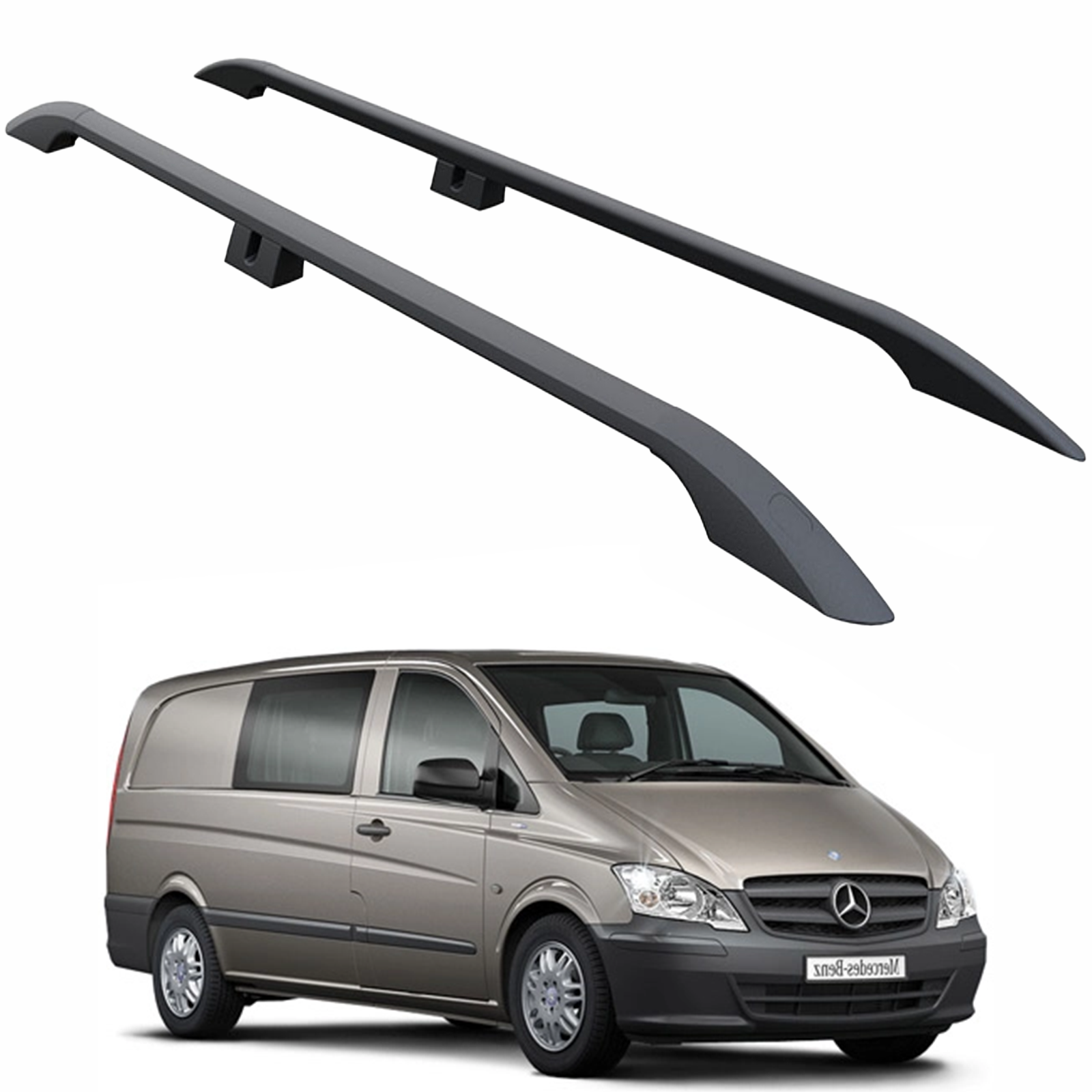 Mercedes Vito W639 Kısa Şase 2003-2014 Araç Üstü Alüminyum Tavan Yan Rayları Plus Serisi - Siyah