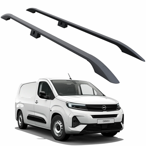 Opel Combo Uzun Şase Van 2018-2025 Araç Üstü Alüminyum Tavan Yan Rayları Plus Serisi - Siyah