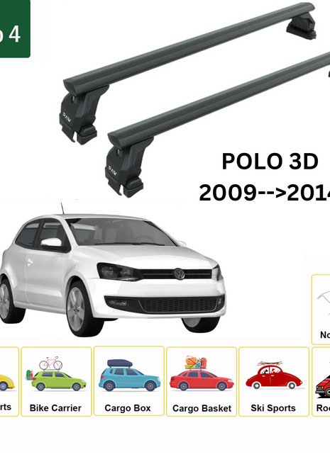 Volkswagen Polo 3D 2018-2025 Oluksuz Üst Tavan Portbagaj Taşıyıcı Ara Atkısı Toros Serisi Pro 4 Siyah