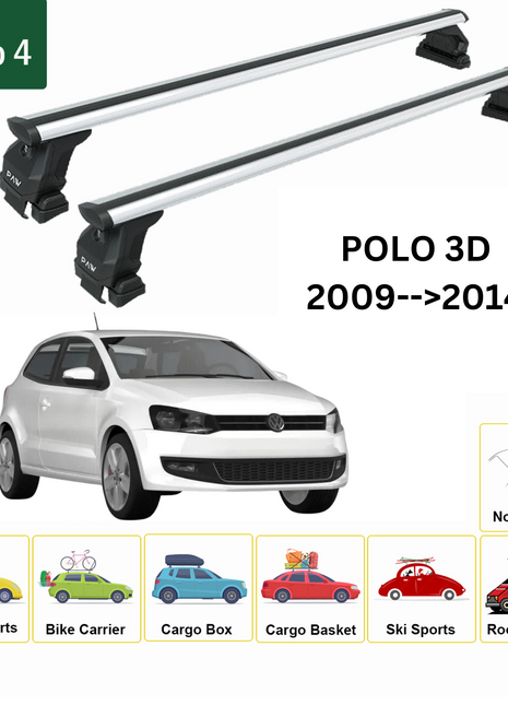 Volkswagen Polo 3D 2018-2025 Oluksuz Üst Tavan Portbagaj Taşıyıcı Ara Atkısı Toros Serisi Pro 4 Gri