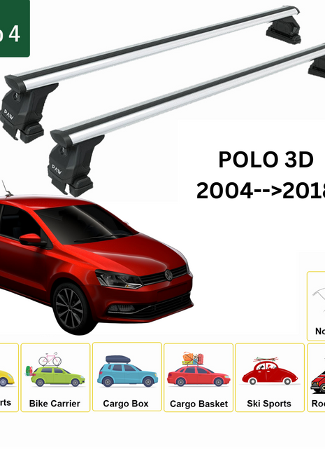 Volkswagen Polo 3D 2004-2018 Oluksuz Üst Tavan Portbagaj Taşıyıcı Ara Atkısı Toros Serisi Pro 4 Gri