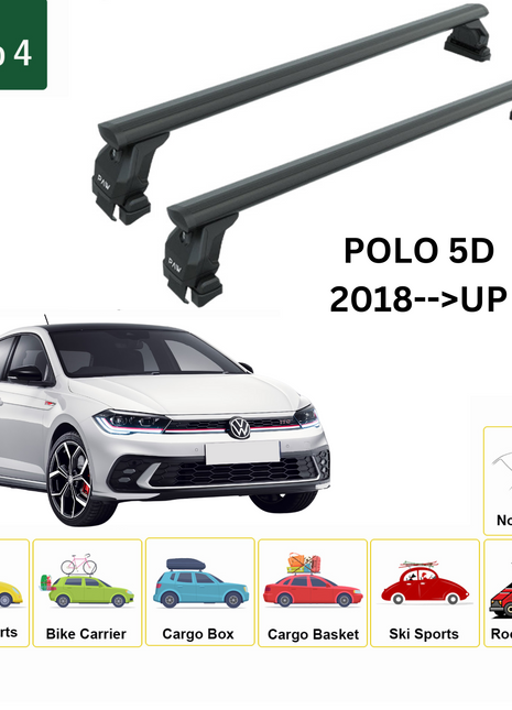 Volkswagen Polo 5D 2018-2025 Oluksuz Üst Tavan Portbagaj Taşıyıcı Ara Atkısı Toros Serisi Pro 4 Siyah