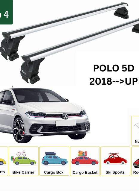 Volkswagen Polo 5D 2018-2025 Oluksuz Üst Tavan Portbagaj Taşıyıcı Ara Atkısı Toros Serisi Pro 4 Gri