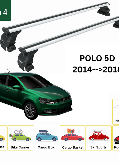 Volkswagen Polo 5D 2014-2018 Oluksuz Üst Tavan Portbagaj Taşıyıcı Ara Atkısı Toros Serisi Pro 4 Gri