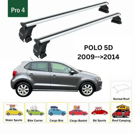 Volkswagen Polo 5D 2009-2014 Oluksuz Üst Tavan Portbagaj Taşıyıcı Ara Atkısı Toros Serisi Pro 4 Gri
