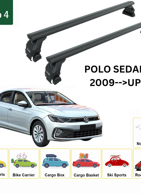 Volkswagen Polo Sedan 2009-2020 Oluksuz Üst Tavan Portbagaj Taşıyıcı Ara Atkısı Toros Serisi Pro 4 Siyah