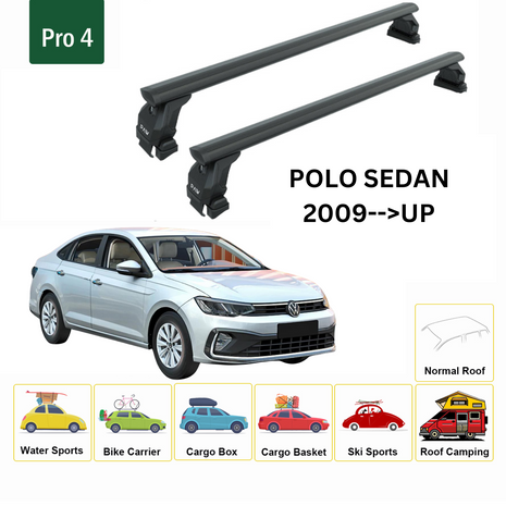 Volkswagen Polo Sedan 2009-2020 Oluksuz Üst Tavan Portbagaj Taşıyıcı Ara Atkısı Toros Serisi Pro 4 Siyah