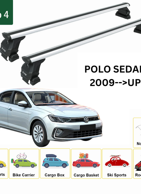 Volkswagen Polo Sedan 2009-2020 Oluksuz Üst Tavan Portbagaj Taşıyıcı Ara Atkısı Toros Serisi Pro 4 Gri