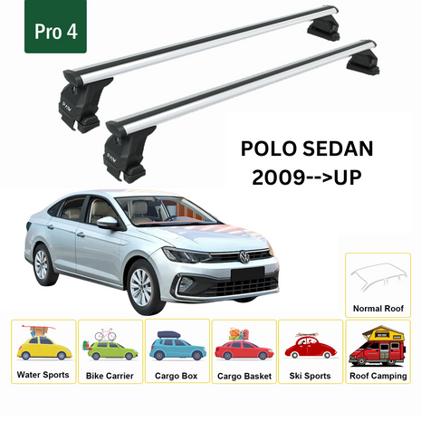 Volkswagen Polo Sedan 2009-2020 Oluksuz Üst Tavan Portbagaj Taşıyıcı Ara Atkısı Toros Serisi Pro 4 Gri