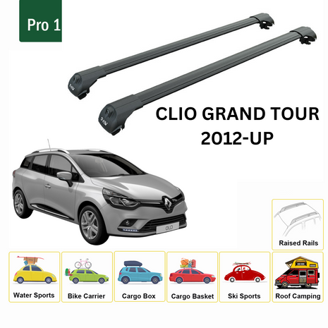 Renault Clio Grand Tour 2012-2019 Oluksuz Üst Tavan Portbagaj Taşıyıcı Ara Atkısı Toros Serisi Pro 4 Siyah