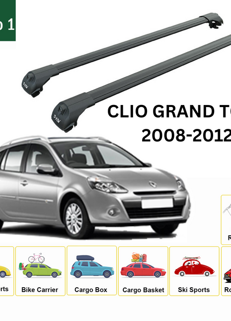 Renault Clio Grand Tour 2008-2012 Oluksuz Üst Tavan Portbagaj Taşıyıcı Ara Atkısı Toros Serisi Pro 4 Siyah