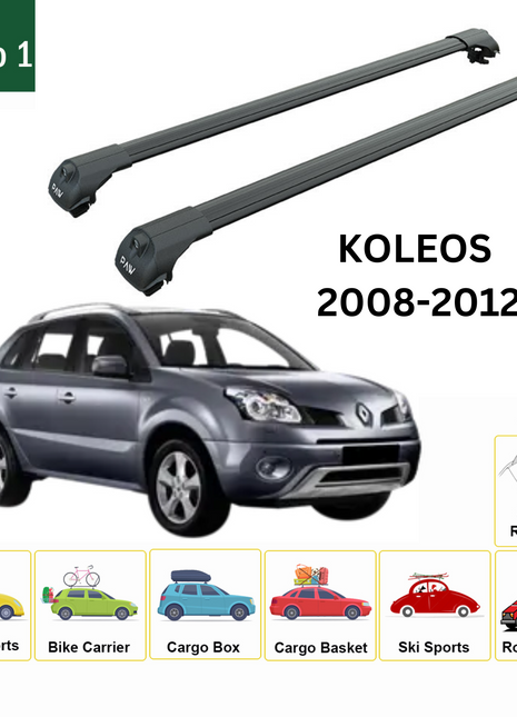 Renault Koleos 2008-2012 Oluksuz Üst Tavan Portbagaj Taşıyıcı Ara Atkısı Toros Serisi Pro 4 Siyah