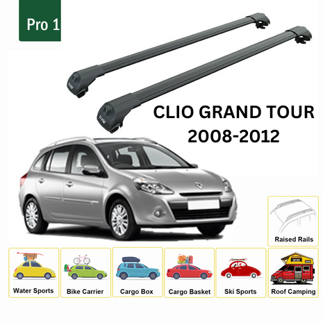 Renault Clio Grand Tour 2008-2012 Oluksuz Üst Tavan Portbagaj Taşıyıcı Ara Atkısı Toros Serisi Pro 4 Siyah