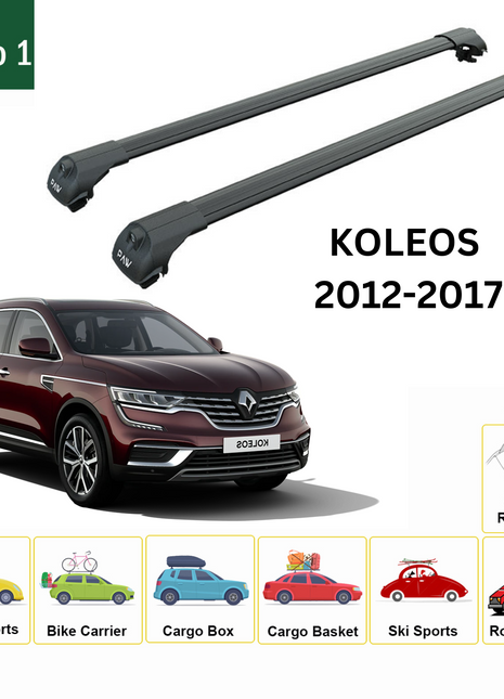 Renault Koleos 2012-2017 Oluksuz Üst Tavan Portbagaj Taşıyıcı Ara Atkısı Toros Serisi Pro 4 Siyah