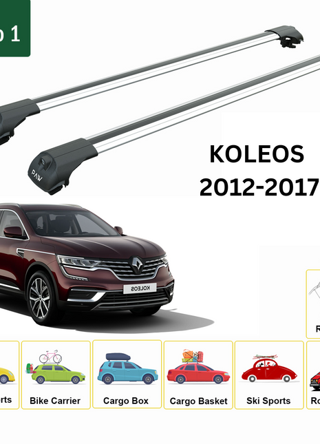 Renault Koleos 2012-2017 Oluksuz Üst Tavan Portbagaj Taşıyıcı Ara Atkısı Toros Serisi Pro 4 Gri