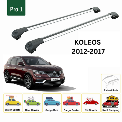 Renault Koleos 2012-2017 Oluksuz Üst Tavan Portbagaj Taşıyıcı Ara Atkısı Toros Serisi Pro 4 Gri
