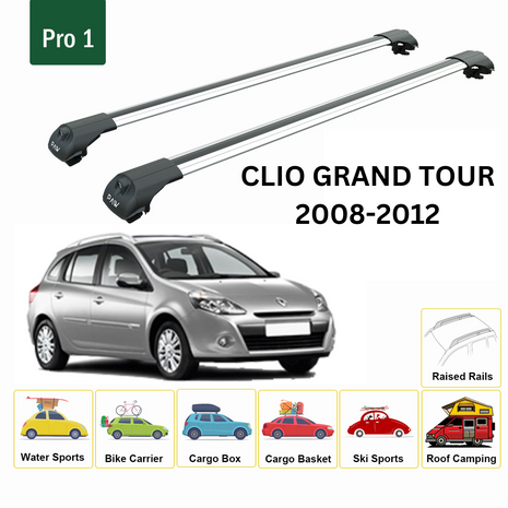 Renault Clio Grand Tour 2008-2012 Oluksuz Üst Tavan Portbagaj Taşıyıcı Ara Atkısı Toros Serisi Pro 4 Gri