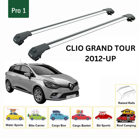 Renault Clio Grand Tour 2012-2019 Oluksuz Üst Tavan Portbagaj Taşıyıcı Ara Atkısı Toros Serisi Pro 4 Gri