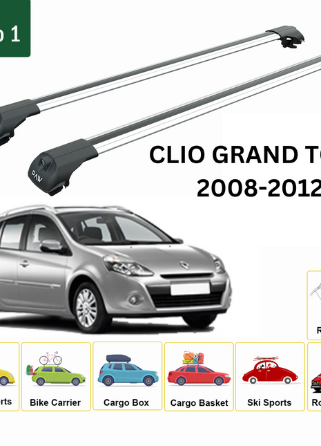 Renault Clio Grand Tour 2008-2012 Oluksuz Üst Tavan Portbagaj Taşıyıcı Ara Atkısı Toros Serisi Pro 4 Gri