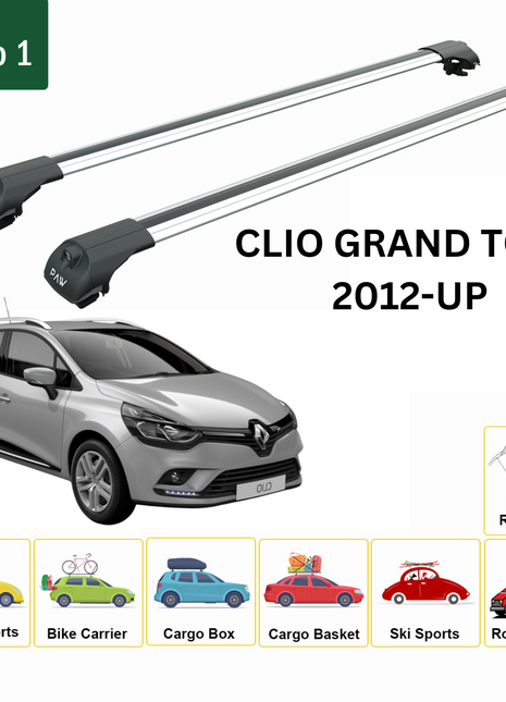 Renault Clio Grand Tour 2012-2019 Oluksuz Üst Tavan Portbagaj Taşıyıcı Ara Atkısı Toros Serisi Pro 4 Gri