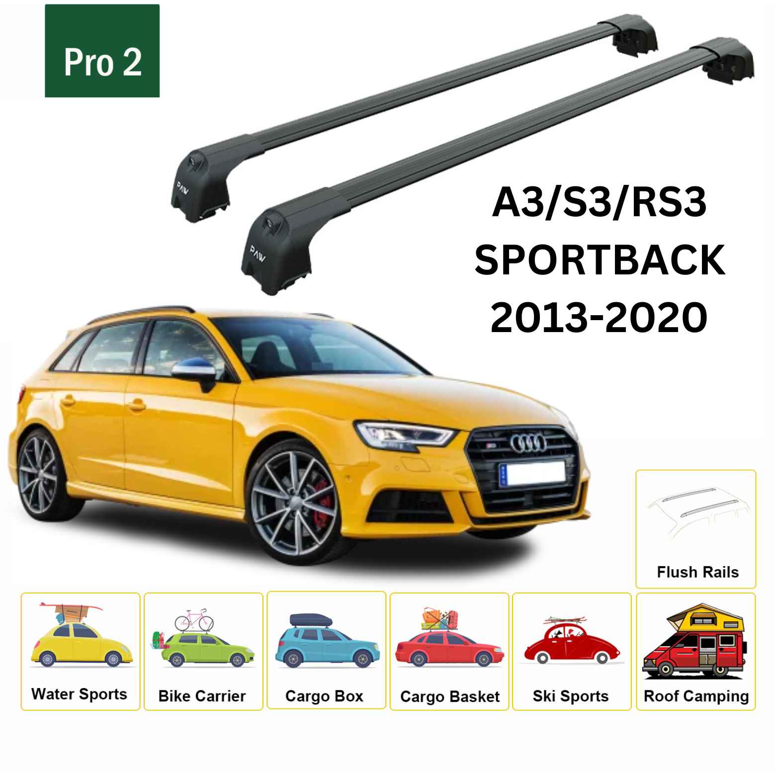 Audi A3/S3/Rs3 Sportback 2013-2020 Portbagaj Taşıyıcı Ara Atkisi - Ara Çubuk Paw Pro 2 Siyah