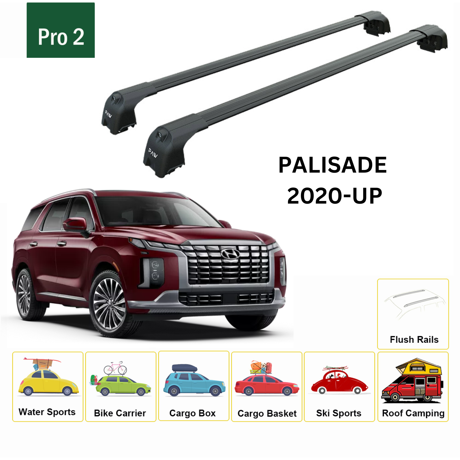 Hyundai Palisade 2020-2025 Portbagaj Taşıyıcı Ara Atkisi - Ara Çubuk Paw Pro 2 Siyah