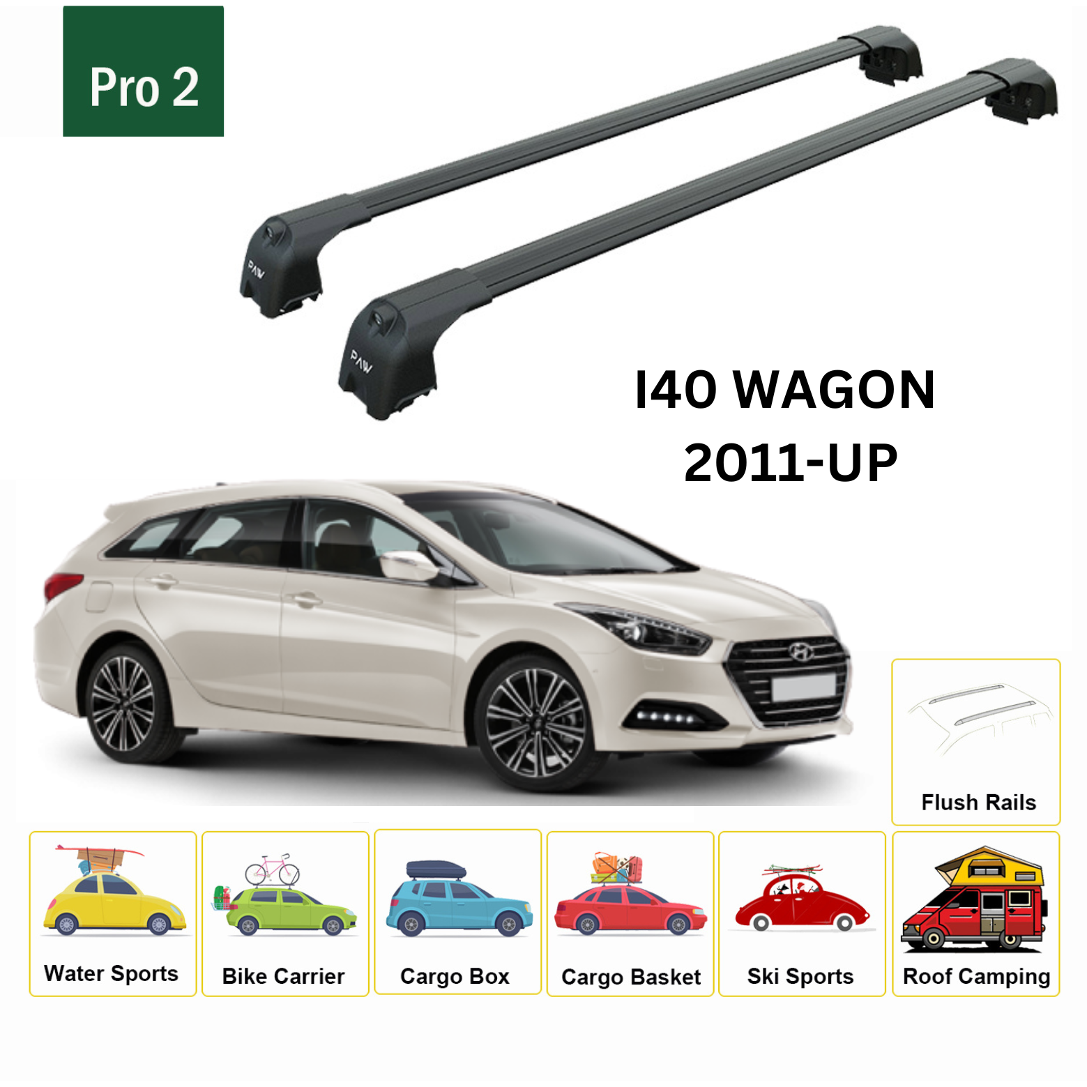 Hyundai İ40 Wagon 2011-2019 Portbagaj Taşıyıcı Ara Atkisi - Ara Çubuk Paw Pro 2 Siyah
