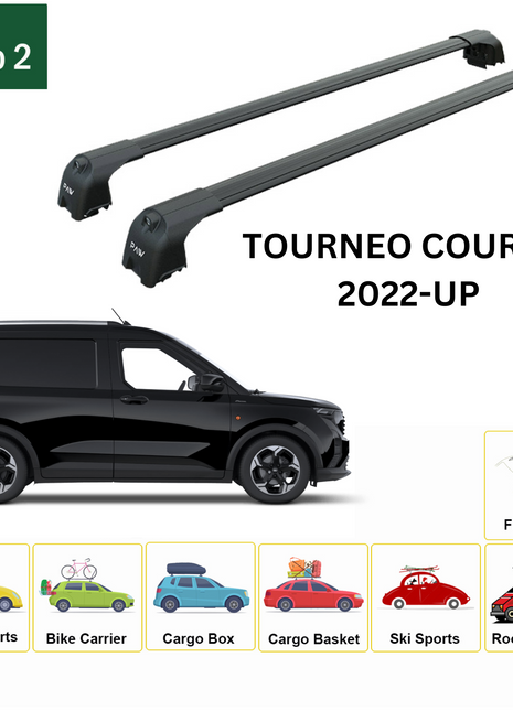 Ford Tourneo Courier 2022-2025 Portbagaj Taşıyıcı Ara Atkisi - Ara Çubuk Paw Pro 2 Siyah
